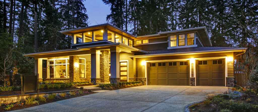 Pretty home lit in evening